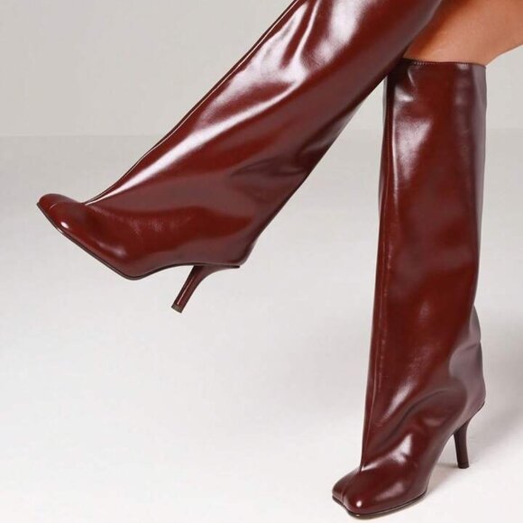 Knee High Boot Square Toe Kitten Heel Stiletto Heeled Boots For Woman Wide Calf - Picture 3 of 4